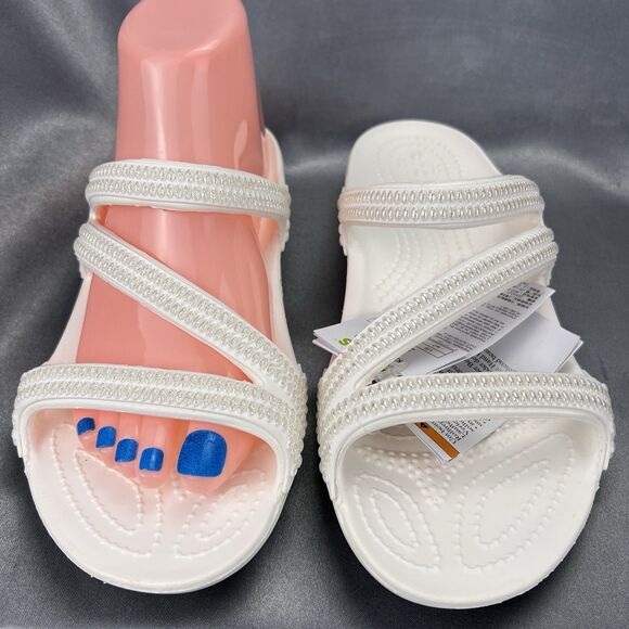 Crocs Kadee II Strappy Sandals Women's 7 White Jewels Summer Slides 211350-100 - Picture 9 of 16